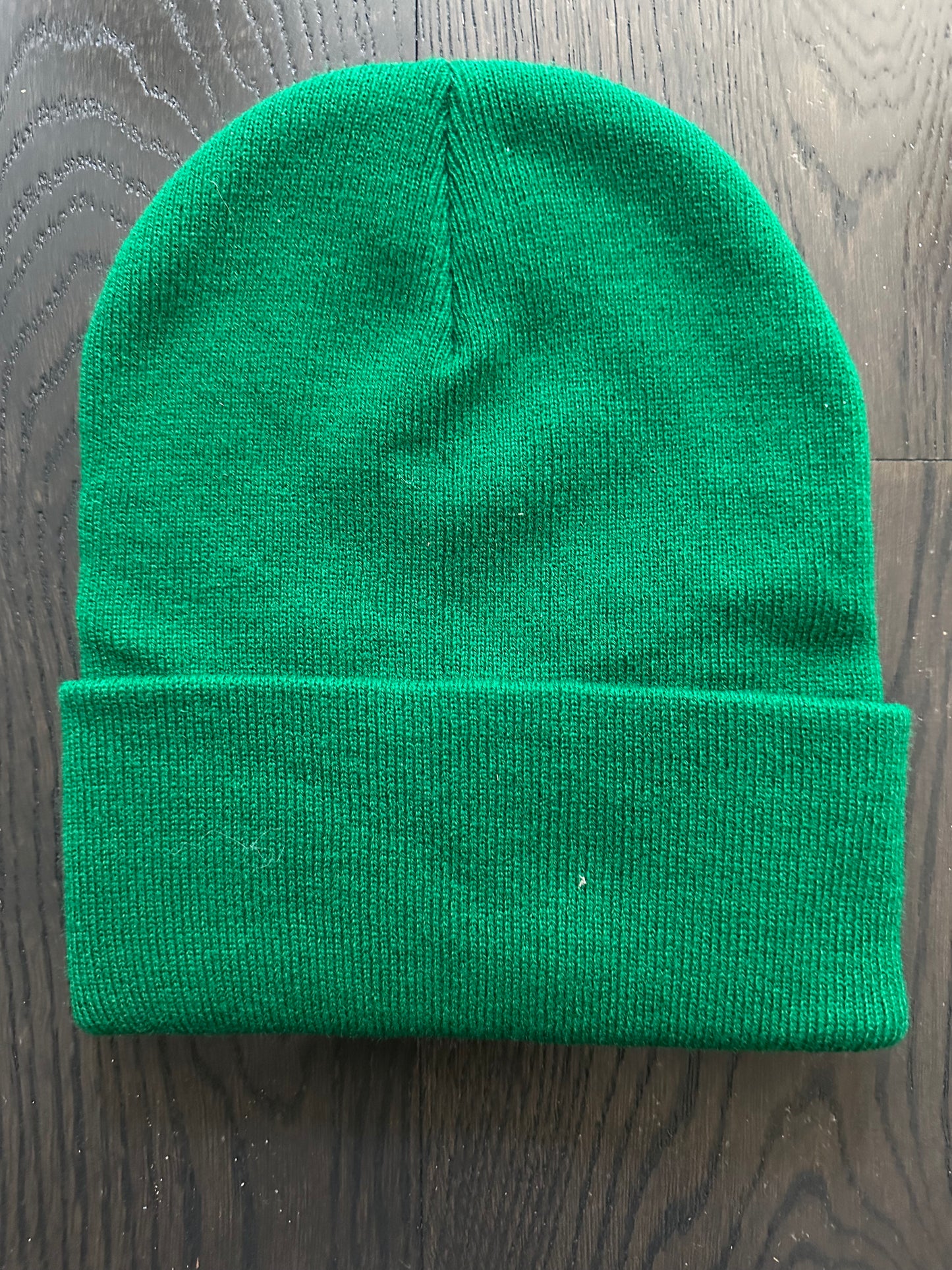 Vintage Skiiers Patch on New Green Beanie