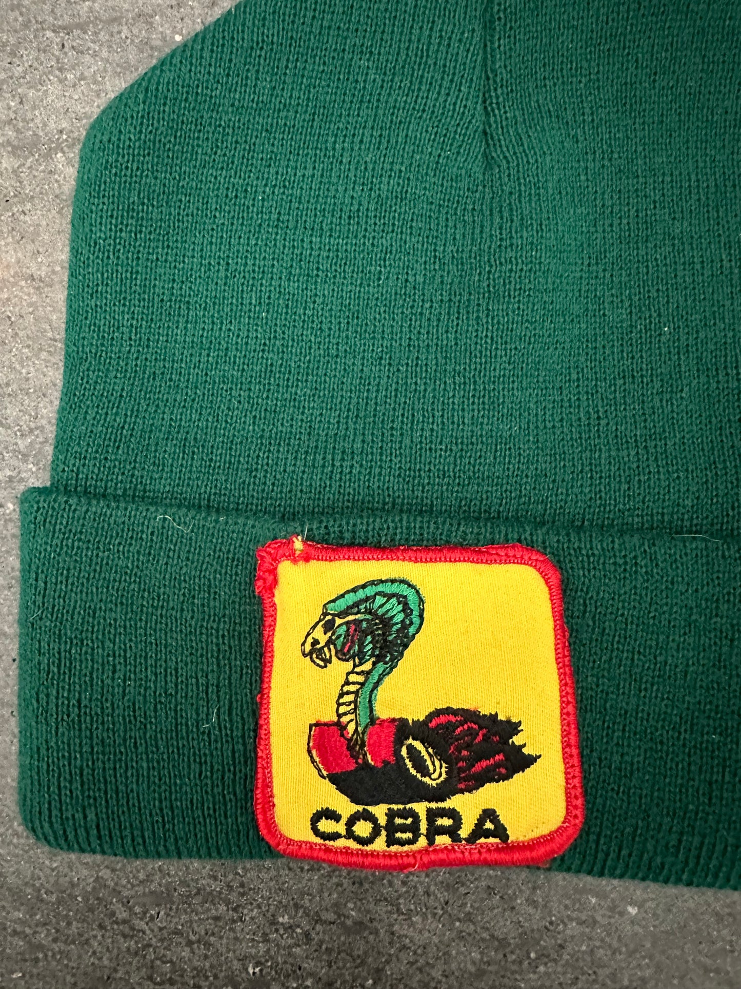 Vintage Cobra Patch on New Green Beanie