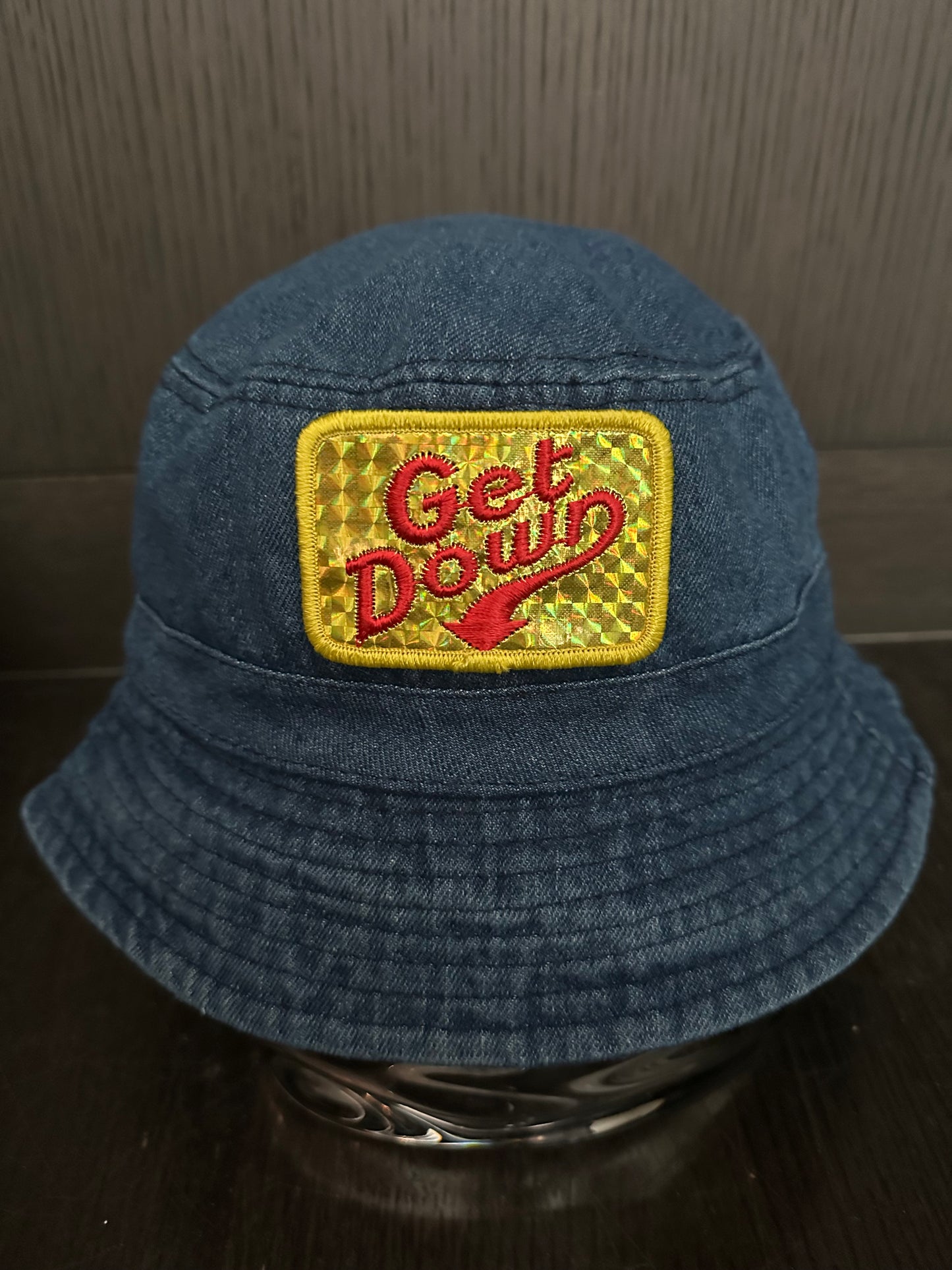 Vintage 80’s Get Down Reflective Patch on New Denim Bucket Hat