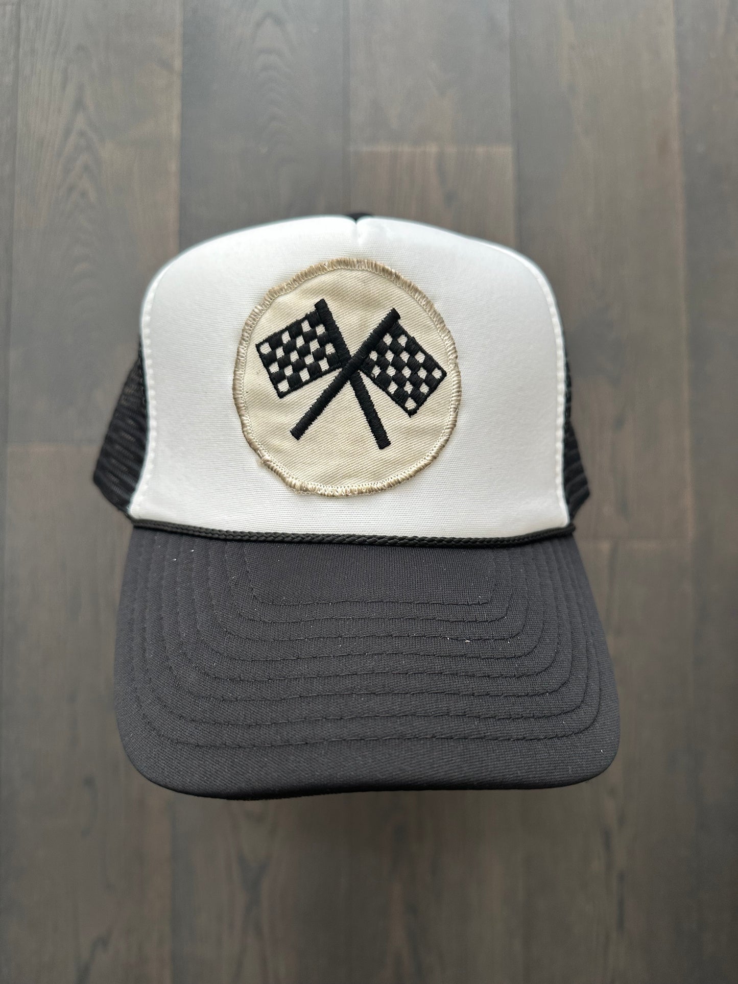 Vintage 80’s Racing Flag Patch on New Trucker Hat