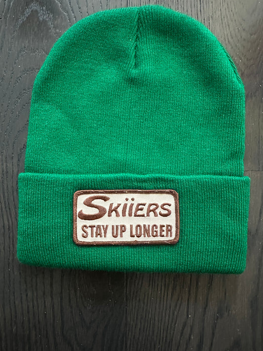 Vintage Skiiers Patch on New Green Beanie