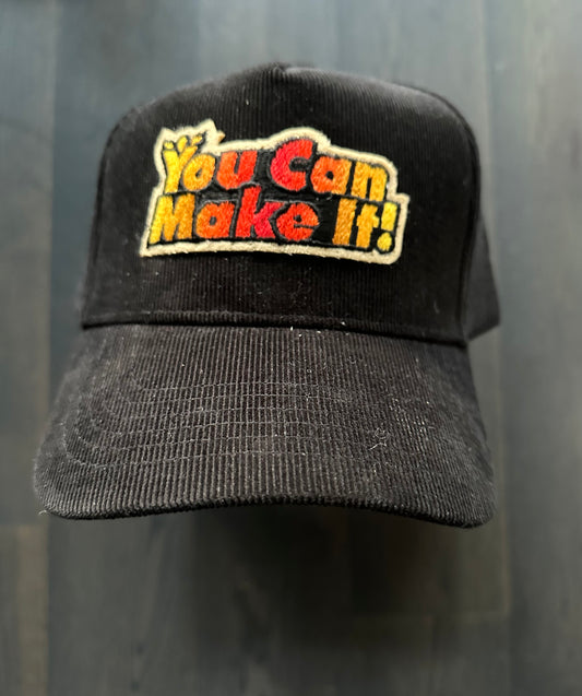 Vintage You Can Make It Patch on Black Corduroy Baseball Cap