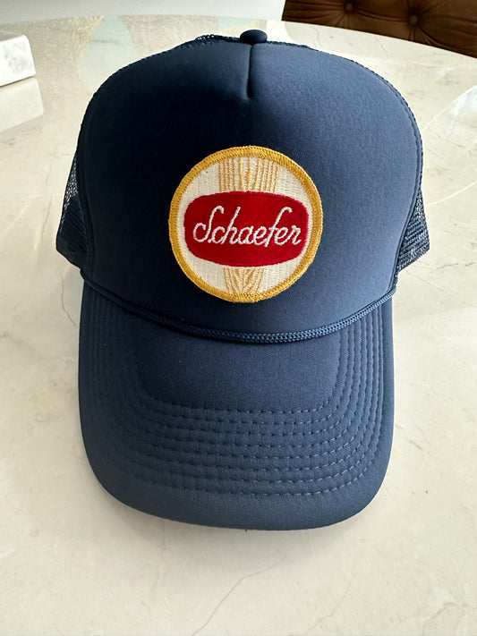 Vintage Schaefer Beer Patch on New All Blue Trucker Hat