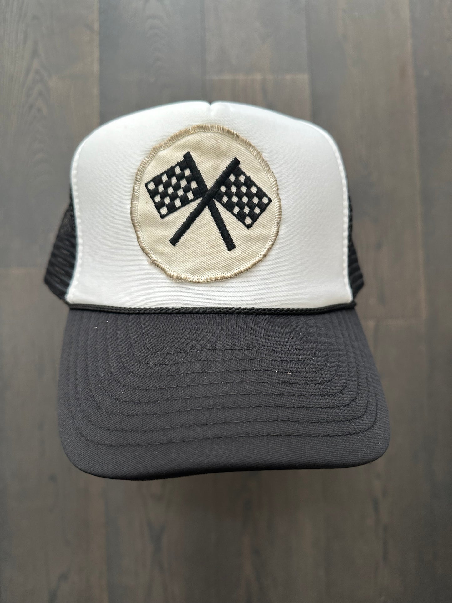 Vintage 80’s Racing Flag Patch on New Trucker Hat