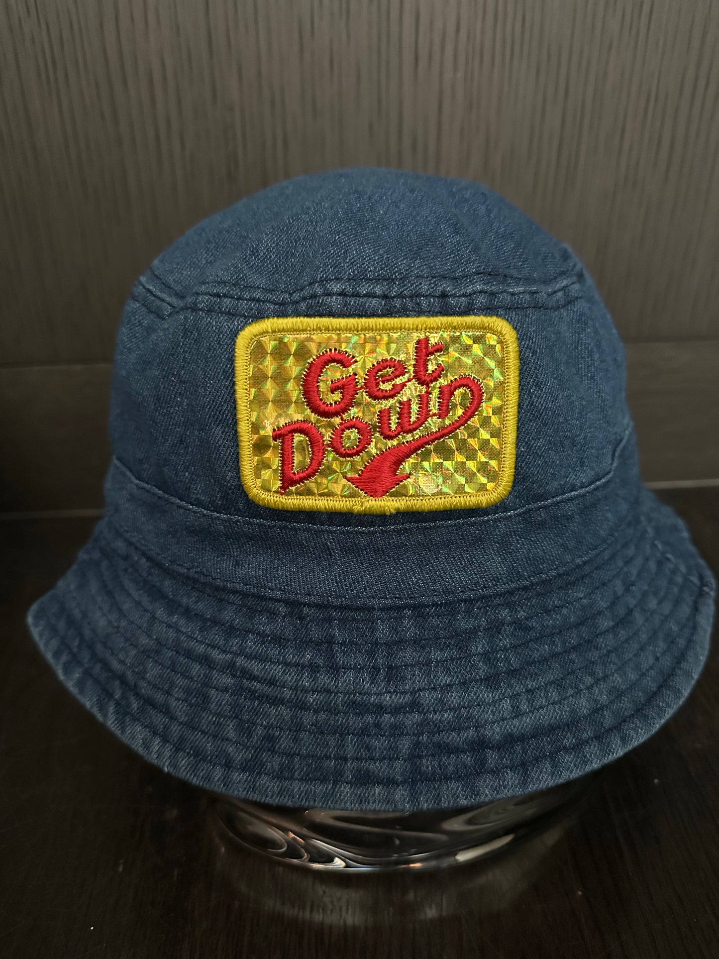 Vintage 80’s Get Down Reflective Patch on New Denim Bucket Hat