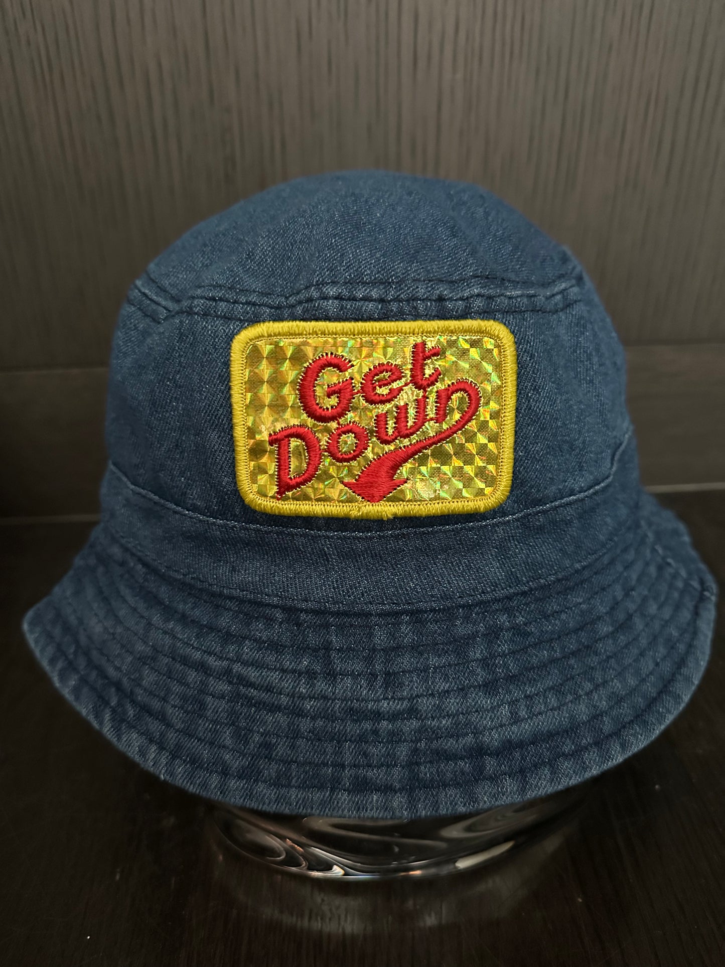 Vintage 80’s Get Down Reflective Patch on New Denim Bucket Hat