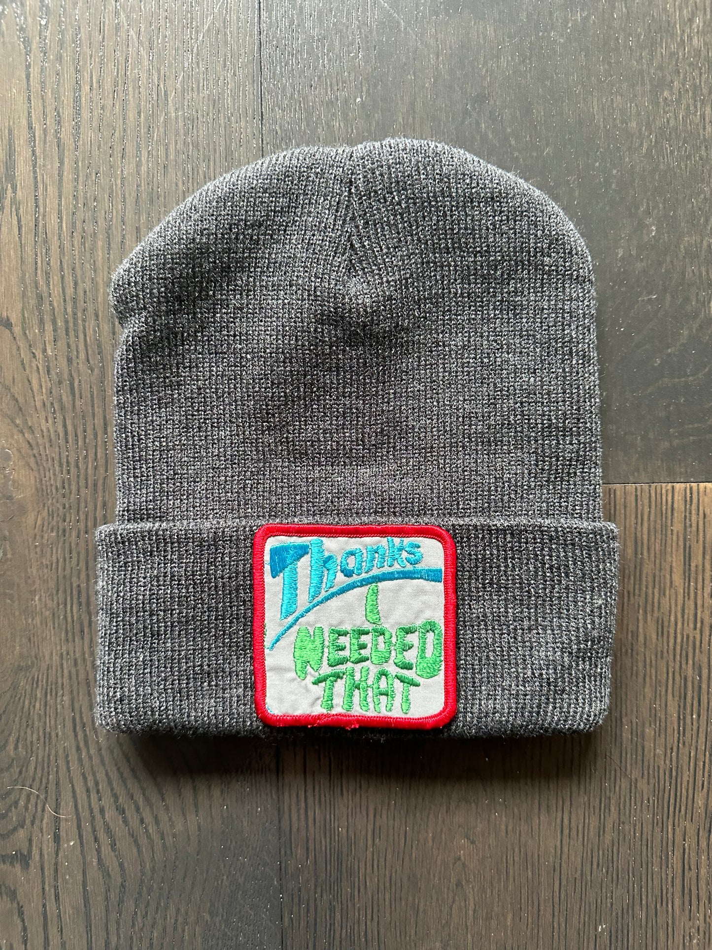 Vintage Thanks Patch on New Beanie